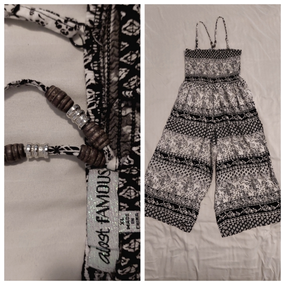 Black and white halter wide-leg jumpsuit,  XL